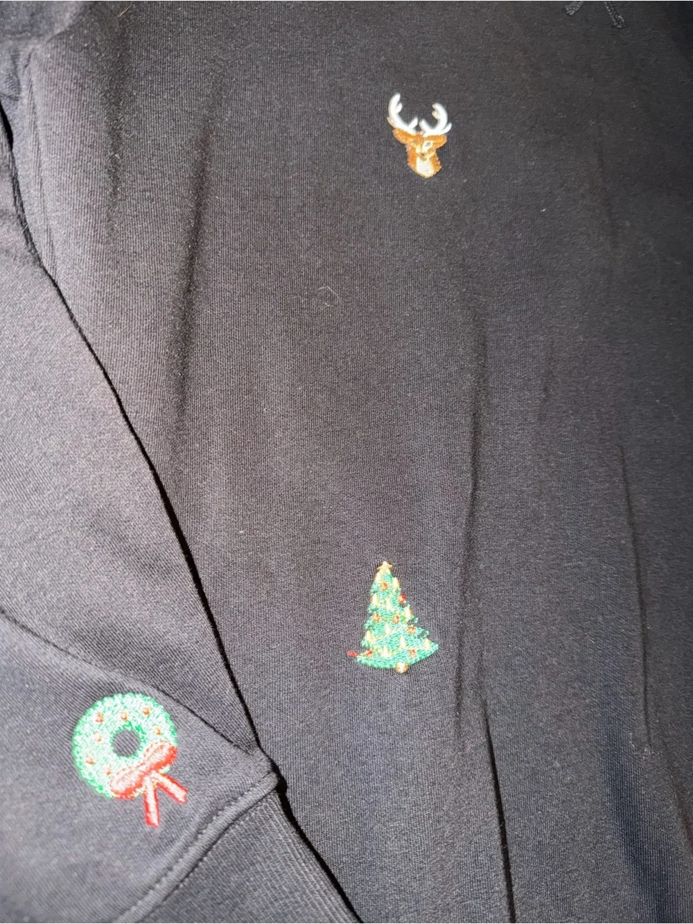 OppoSuits Deluxe Black Crewneck Sweater with Festive Embroidered Motifs